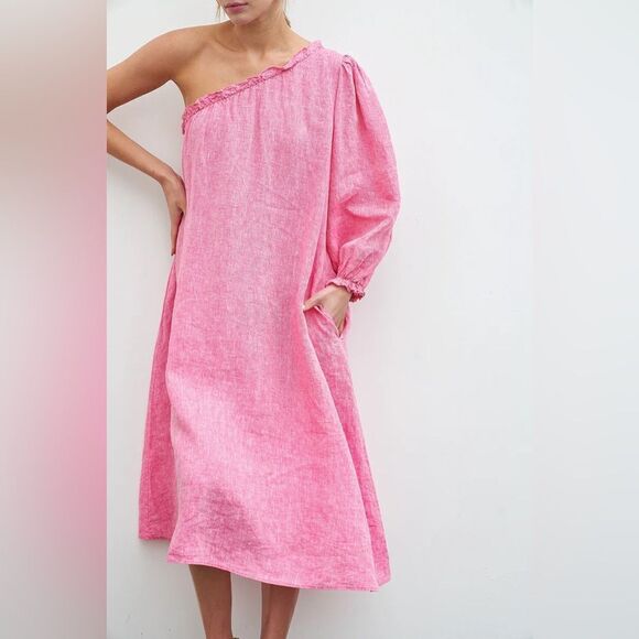 LAKE Milly pink linen dress with pockets • XL - Picture 1 of 5